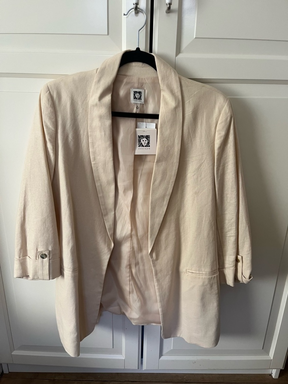Anne Klein Beige Shawl Collar Open-Front Blazer